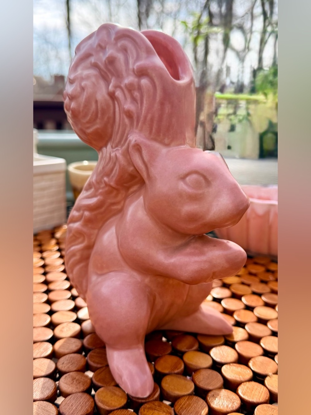 🐿️ Vintage Pink Matte Ceramic Squirrel Planter by SylvaC, Mold 1143, EUC 🌼 - Picture 2 of 10
